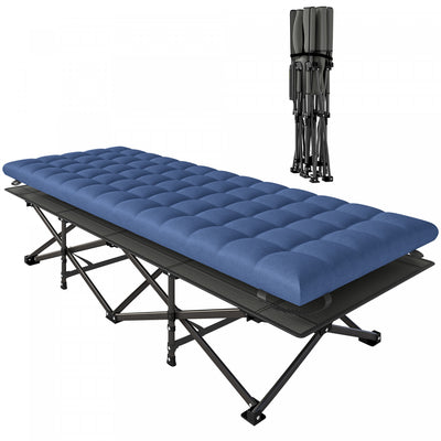 Outsunny Camping Cot with Pad, 32" Extra Wide Folding Cots, Blue