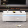 Aiden LED Coffee Table with Storage Drawers and App-Controlled Lighting,White | Aiden table basse LED – table basse avec tiroirs de rangement et eclairage controle par application, blanc