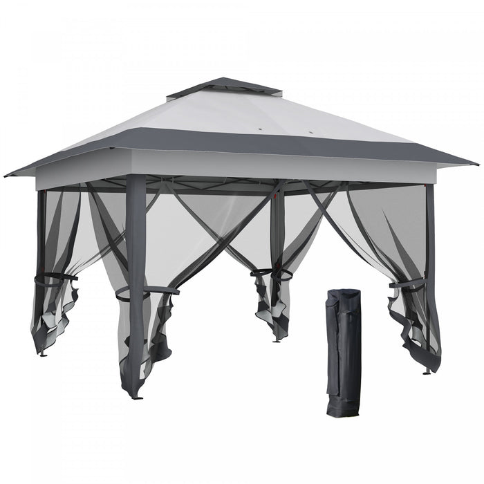 Outsunny 12' X 12' Foldable Pop-up Party Tent Instant Canopy Sun Shade Gazebo Shelter Steel Frame Oxford W/ Roller Bag, Grey