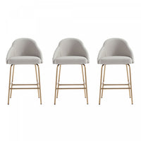 Gracie Modern Metal Upholstered Counter Stool in Stone Gray and Gold - Set of 3