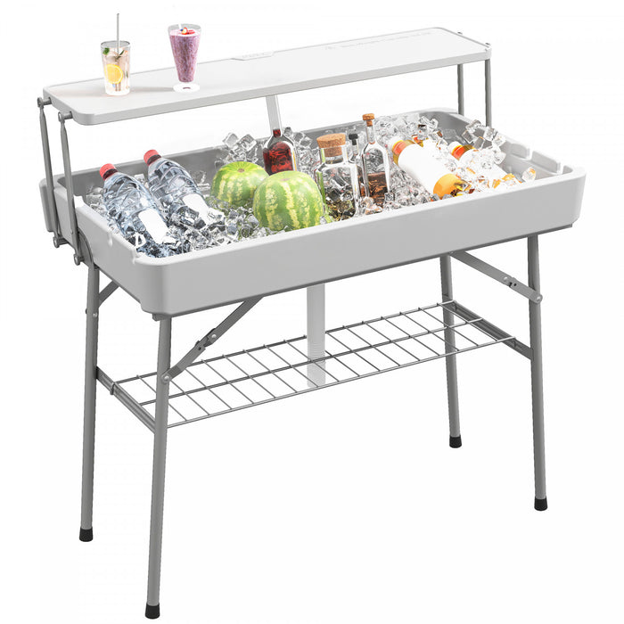 Outsunny 2-tier Folding Ice Table With Drain, Outdoor Cooler Table, White