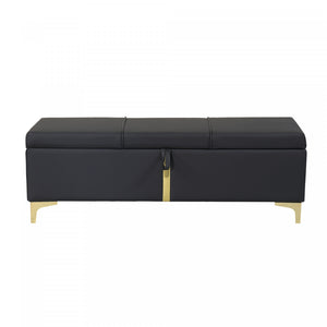 Tony Soft Velvet Upholstered Storage Ottoman Bench With Metal Legs,black