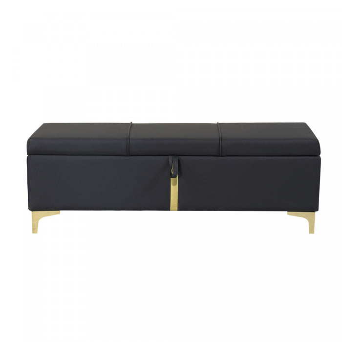 Tony Soft Velvet Upholstered Storage Ottoman Bench With Metal Legs,black