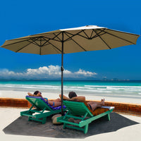 Costway 15' Market Outdoor Umbrella Double-Sided Twin Patio w/ Crank Beige