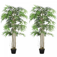 Outsunny 5FT Artificial Bamboo Tree Set of 2 in Pot with 1095 Leaves, Green