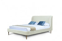 Heather Mid-Century Modern Velvet Upholstered Queen Bed in Cream and Gold 