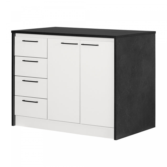 Myro Kitchen Island With Storage - Faux Black Stone And White 