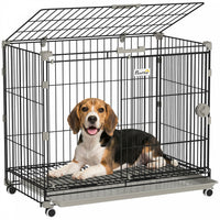 PawHut Dog Crate, 30 Inch Metal Dog Cage with Removable Tray, Lockable Wheels, 2 Doors for Small Medium Breeds, Black