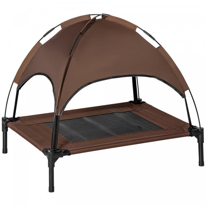 Pawhut Elevated Cooling Pet Bed Portable Raised Dog Cot With Canopy For Medium Sized Dogs, Indoor & Outdoor, 30\" X 24\" X 28.75\", Coffee