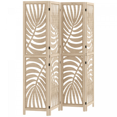 Homcom 4 Panel Room Divider, Detachable Privacy Screens, Natural Wood|Homcom Separateur De Piece A 4 Panneaux, Ecran De Confidentialite Portable
