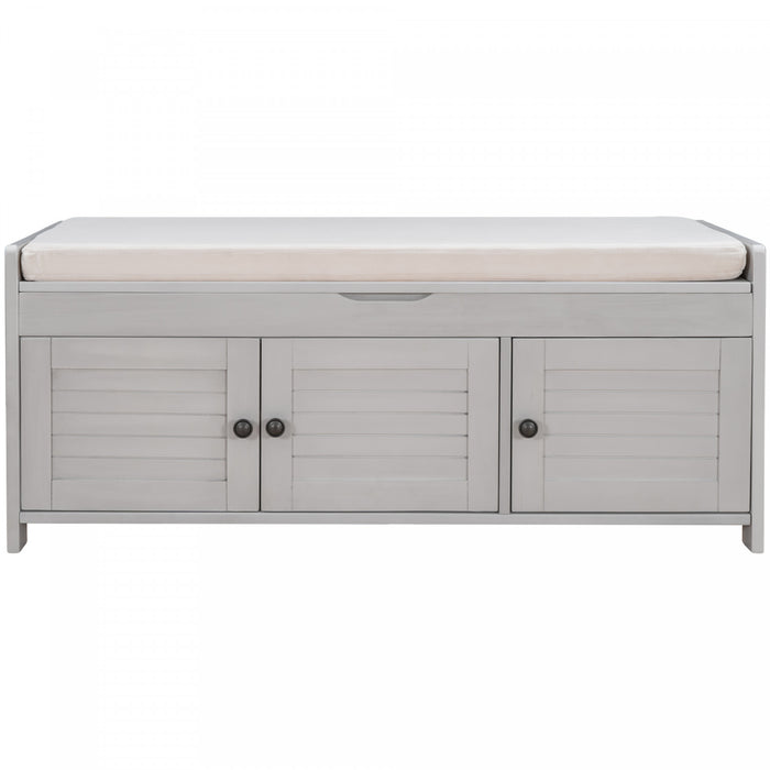 Olivia Pine Wood Storage Bench With 3-door Shoe Cabinet With Hidden Compartment - Grey