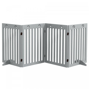 Pawhut Freestanding Pet Gate 4 Panel Dog Barrier Folding Safety Fence With Support Feet Up To 80.25