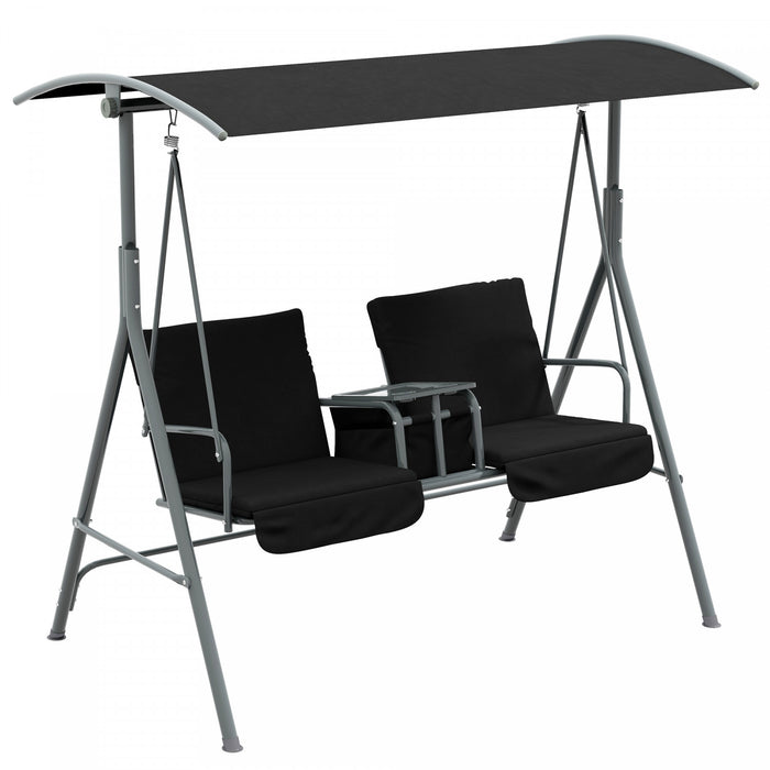 Outsunny 2-seat Patio Swing Chair With Adjustable Canopy, Centre Table