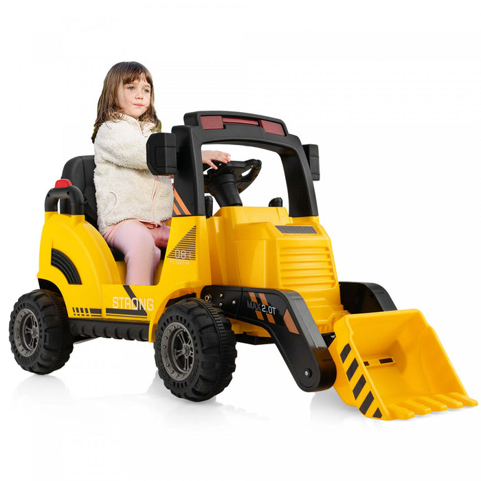 Costway 12v Kids Ride On Construction Tractor With Horn & Music & Tail Led Lights Yellow