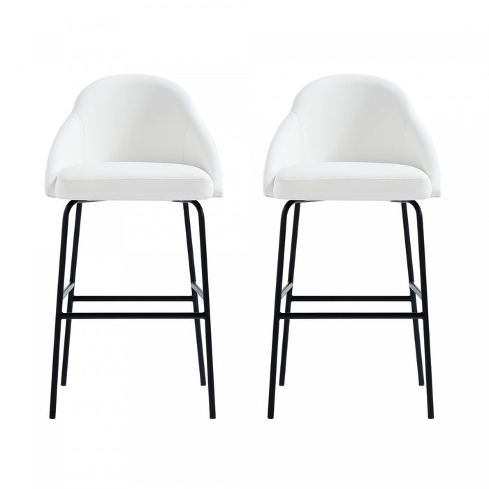 Gracie Modern Metal Upholstered Barstool in White and Black - Set of 2