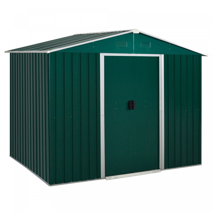 Outsunny 8' X 6' Outdoor Storage Shed, Metal Garden Tool Storage House With Lockable Sliding Doors And Vents For Backyard Patio Lawn, Green