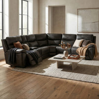 Rocco 6-Piece Leather Match Power Reclining Sectional with Adjustable Headrests and Storage Console - Espresso 