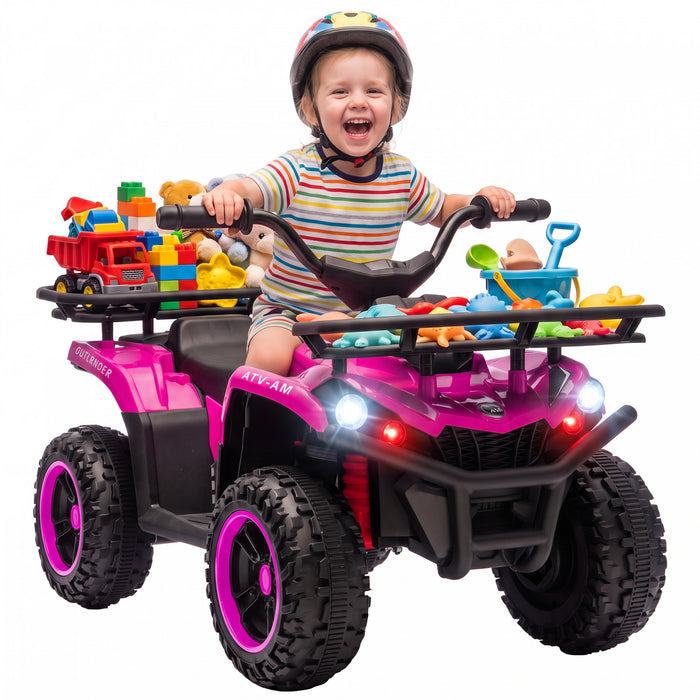 Qaba 12V Kids ATV, Electric Ride On Quad with Dual Motors, Soft Start, 1.9 MPH Max, Battery Powered Electric Vehicle with Music, MP3, Headlights for Boys Girls 3-8 Years, Pink