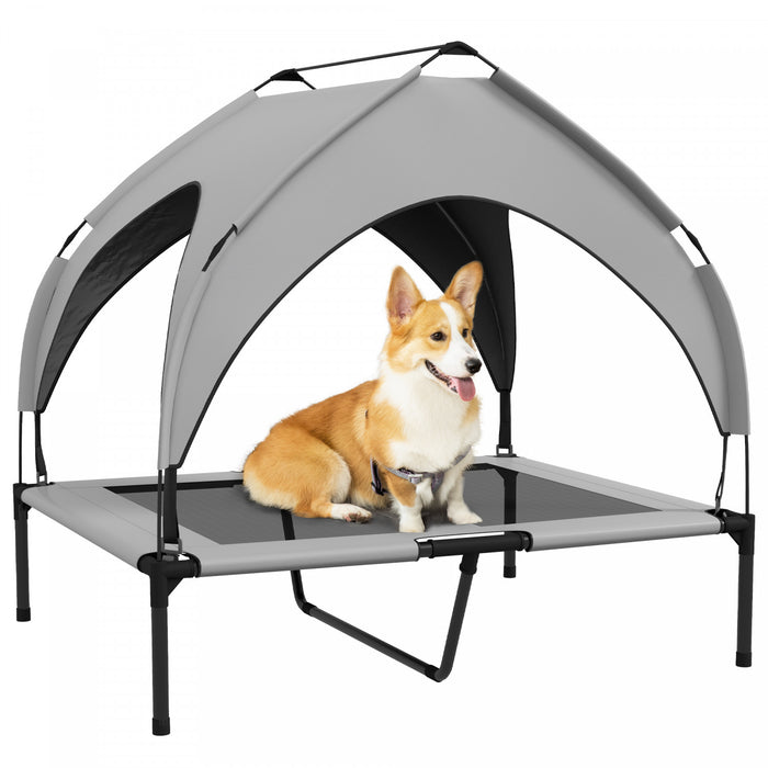 Pawhut Elevated Dog Bed With Canopy, Cooling Dog Cot Bed For Camping, Portable Raised Pet Cot With Washable Breathable Mesh, For Indoor Outdoor, M & L Dogs, 36\" X 30\" X 35\", Grey