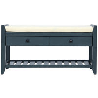 Stephanie Pine Wood Shoe Rack Bench With Cushioned Seat With Storage Drawers - Antique Navy 