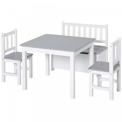 Qaba 4-piece Set Kids Wood Table Chair Bench With Storage Function Easy To Clean Gift For Girls Boys|Qaba Ensemble De 4 Chaises De Table En Bois Pour Enfants Avec Fonction De Rangement, Facile A Nettoy