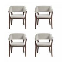 Blake Modern Faux Mohair Wood Armchair in Greige - Set of 4 Dining Chair 