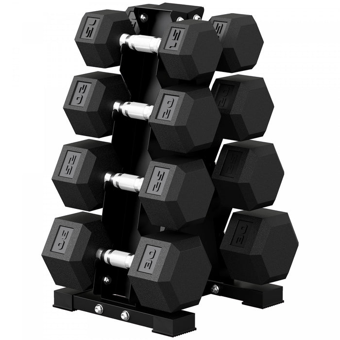 Soozier 180lbs Hex Dumbbell Weight Set with Vertical Rack for Home Gym