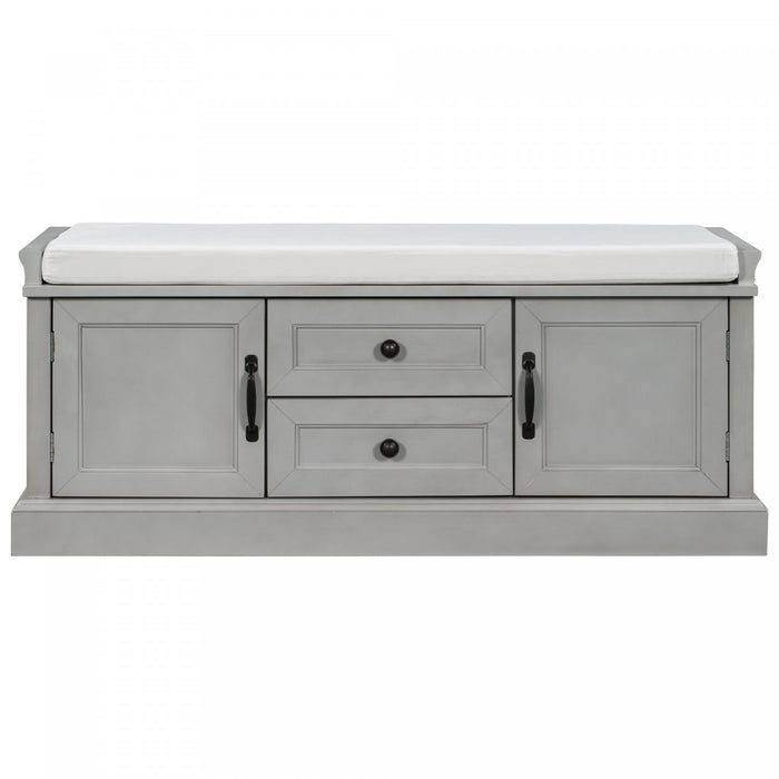 Boyce Solid Wood Storage Bench With 4-door Shoe Cabinet With Cushion -Grey 