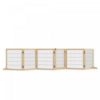 Pawhut Wooden Pet Gate, Dog Safety Barrier, Freestanding Foldable Fence, W/ 6 Panels, 2 Support Feet