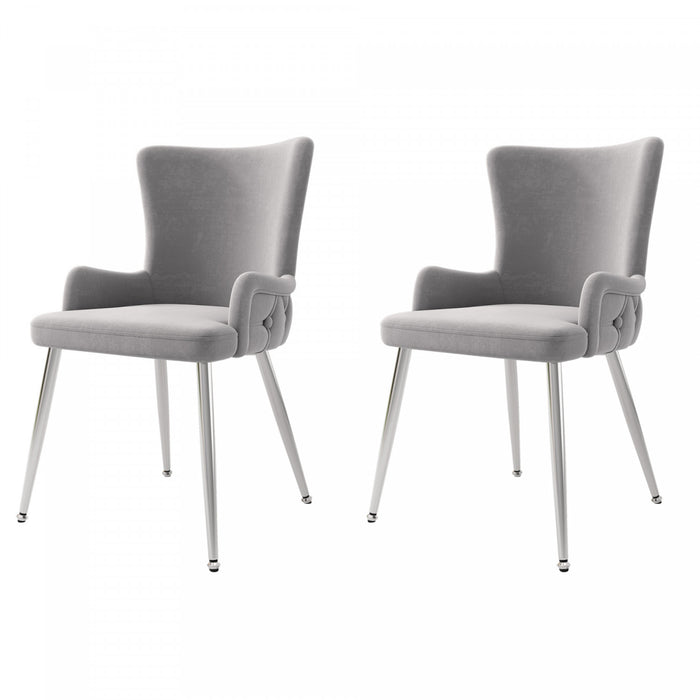 Luna Velvet Dining Chairs with Tufted Upholstered and Gold Metal Legs Set of 2, Grey
