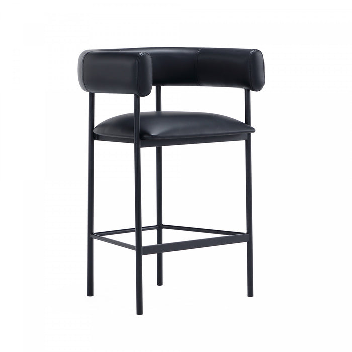 Onda Contemporary Vegan Leather Metal Counter Stool in Black