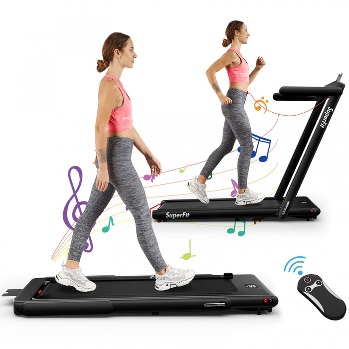 Superfit 2.25hp 2 In 1 Folding Treadmill Remote Control W/ App Control Speaker Black