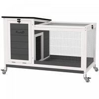 Pawhut Wooden Rabbit Hutch, Indoor Outdoor Guinea Pig Cage With Pull-out Tray, Asphalt Openable Roof