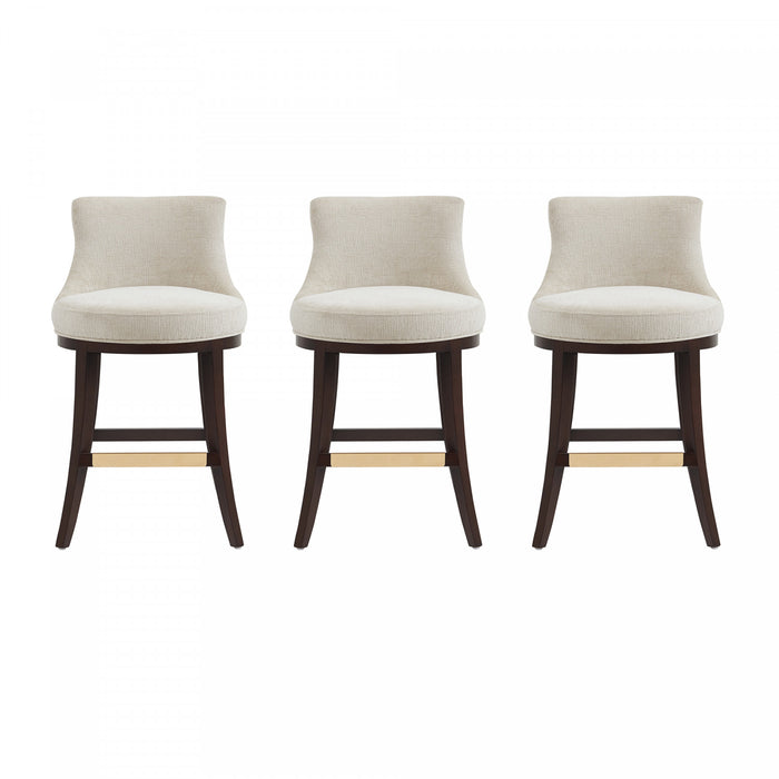 Lucia Modern Chenille Wood Counter Stool in Natural - Set of 3