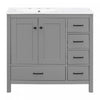 Derek 36 Inch Modern Bathroom Vanity with Ceramic Sink & Multi Storage, Grey | Meuble de salle de bain moderne Derek 36 pouces avec lavabo ceramique et rangement multiple, gris