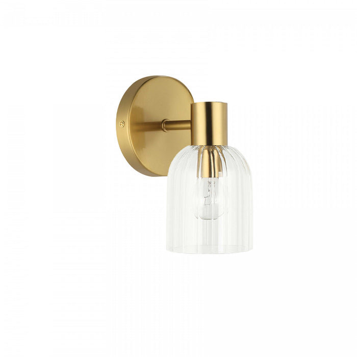Dainolite Vienna 1 Light Incandescent Wall Sconce Aged Brass Clear Ribbed Glass Lamp