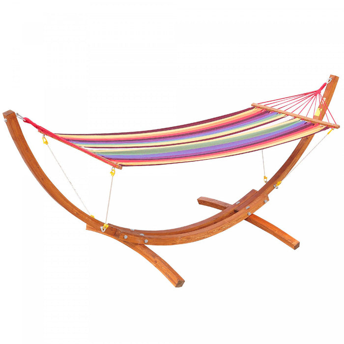 Outsunny 10' Outdoor Swing Hammock, Hammock With Wood Stand Rainbow Bed, Heavy Duty Roman Arc Hammock For Patio, Backyard, Balcony, Porch, Multi Color