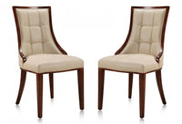 Manhattan Comfort Set of 2 Fifth Avenue Faux Leather Dining Chairs - Cream & Walnut