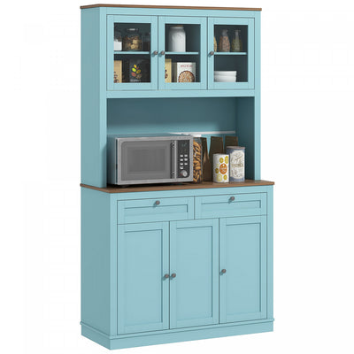 HOMCOM 71" Pantry Cabinet w/ Microwave Space Buffet w/ Hutch Blue