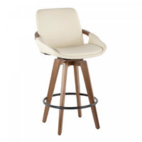 LumiSource Cosmo Faux Leather Mid-Century Modern Counter-Height Stool - Walnut/Cream