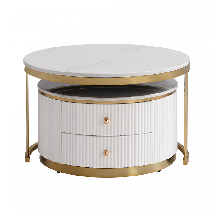 Thomas 27.6\" Modern Round Coffee Table With 2 Storage Drawers, White