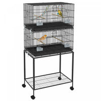 Pawhut Birdcage For Canaries, Lovebirds Finches, Budgie Cage With Wheels, Removable Tray, Bottom Mesh Panel, Wooden Perches, Swing, Ramp, Food Containers, 30