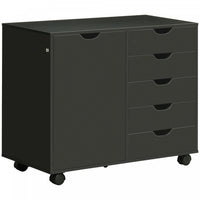 HOMCOM Modern Mobile 5-Drawer Chest with Door, Office Storage Cabinet Black
