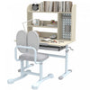 Qaba Kids Desk and Chair Set, Height Adjustable Children Study Table and Chair Set with Tiltable Desktop, Drawer and Shelves for Boys Girls Ages 3-12, Grey