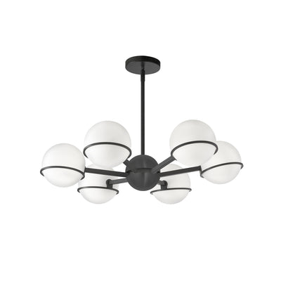 Dainolite Sofia 6 Light Chandelier Matte Black White Opal Glass Lamp|Lustre Sofia de Dainolite en verre blanc opale, avec fini noir mat et 6 ampoules