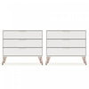 Rockefeller Mid-Century Modern 35\" Dresser in White (3-Drawer) - Set of 2