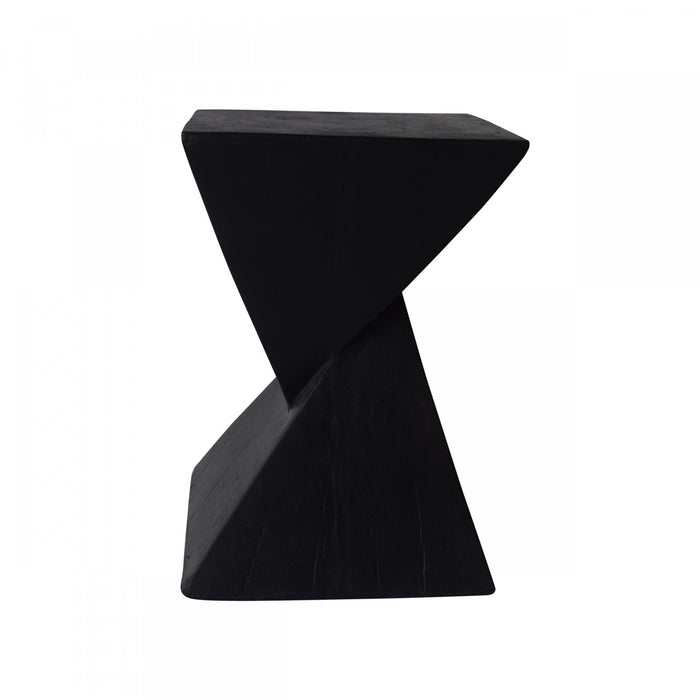 Zane 18\" MGO Geometric Twisted Accent Table, Unique Wood Grain Indoor Side Table, Black