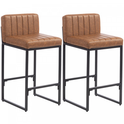 HOMCOM Bar Stools Set of 2, Retro Padded Counter Height Stools, Brown