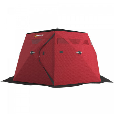 Outsunny 4 Person Ice Fishing Shelter, Pop-up Ice Fishing Tent, Red