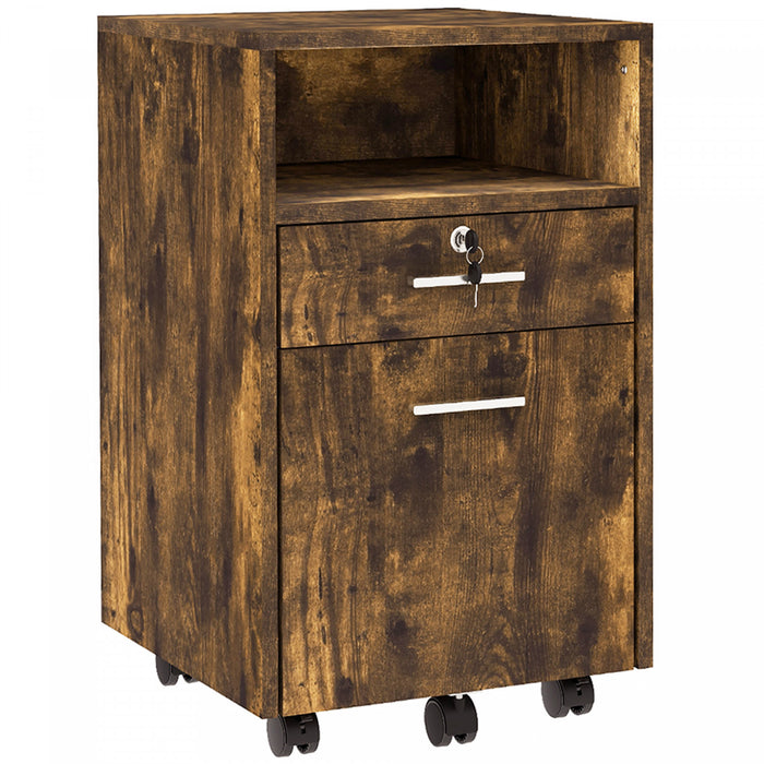 Vinsetto 2 Drawer Filing Cabinet with Lock for A4 Letter Size, Rustic Brown